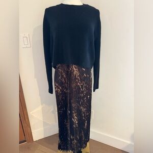 Halogen silk black and brown print size small with black sweater on top.